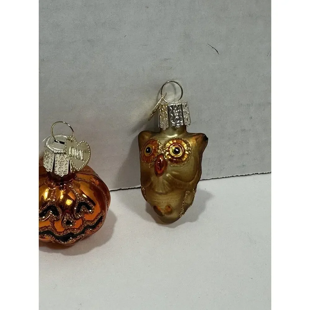 Old World‎ Christmas Glass Christmas Ornament OWC Small Pumpkin + Owl Both RARE